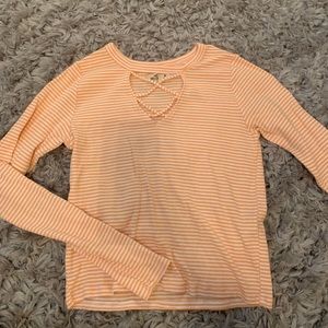 Hollister Orange and White striped long sleeve top